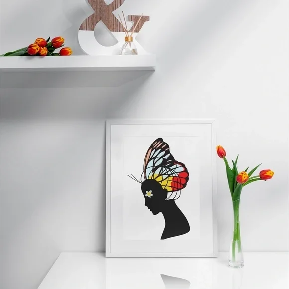 Abstract Wall Art Butterfly Girl Print Unframed - Picture 4 of 8